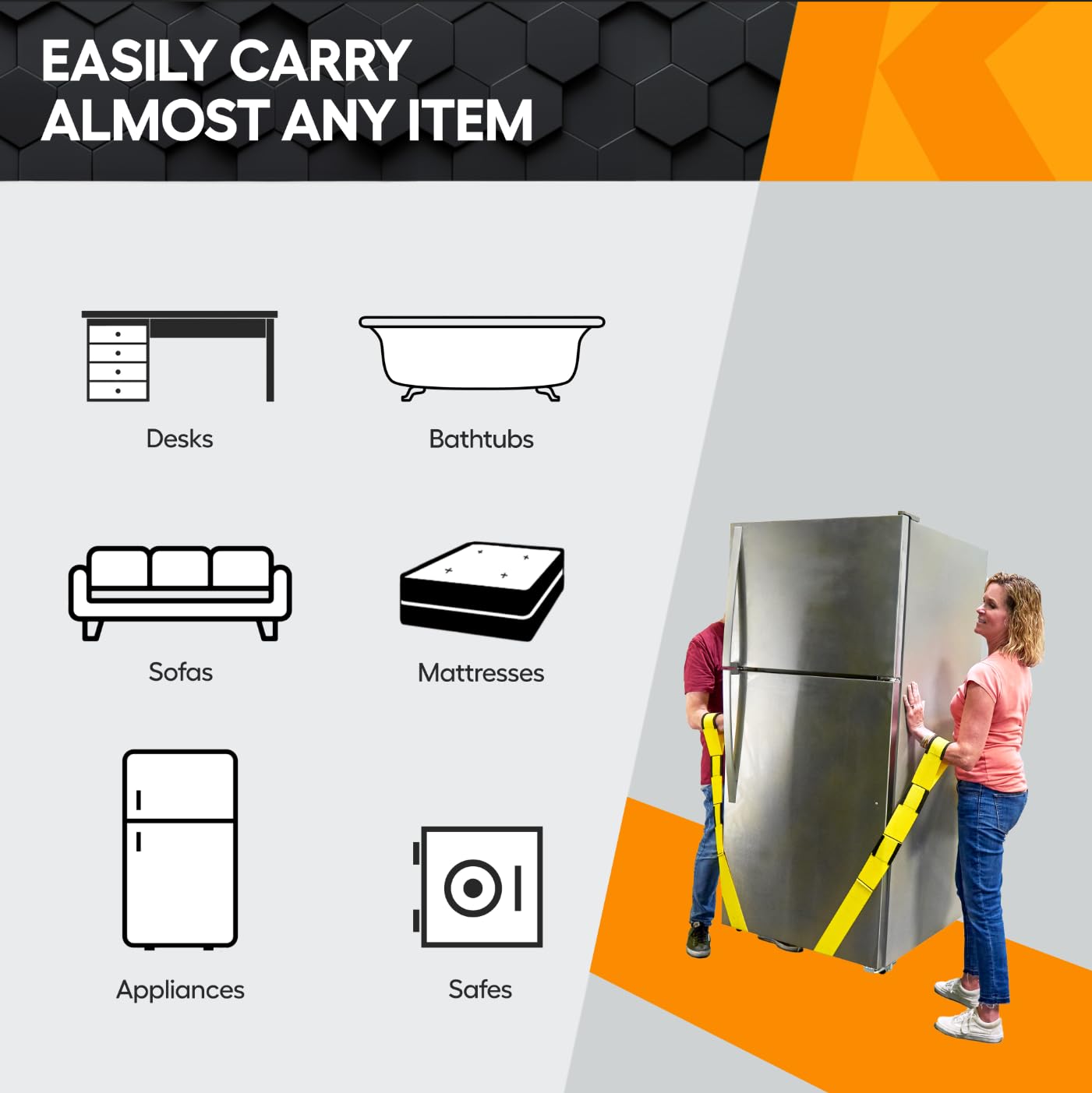 KEEPER Two Person Adjustable Lifting and Moving Straps with 800 lbs WLL, Ergonomic Design, for Safe, Scratch-Free Moving