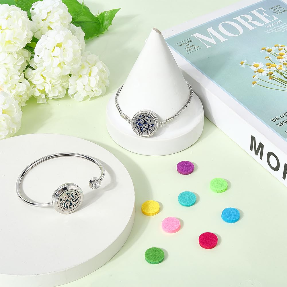 SUNNYCLUE 1 Box 2 Sets Essential Oil Diffuser Bracelet Adjustable Bangles with 10Pcs Refill Pads Stainless Steel Clouds Aromatherapy Locket Adjustable Jewelry for Women Yoga Travel Birthday DIY Gifts