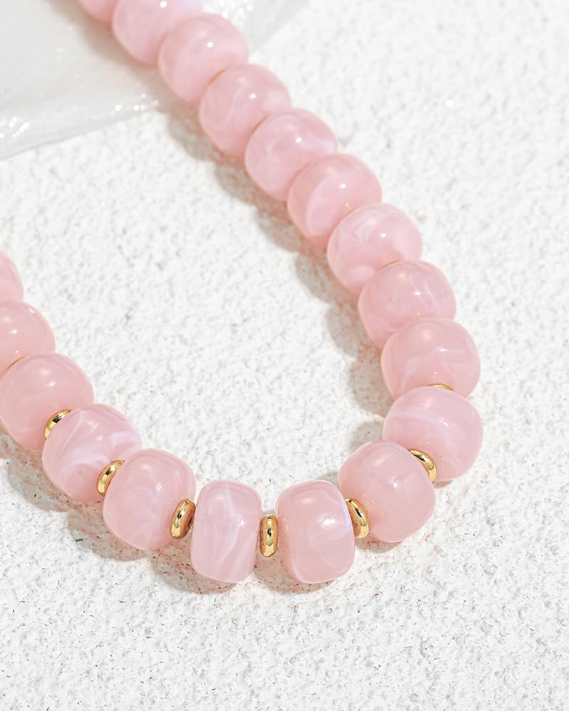FAUTHENTICUTE Pink Beaded Choker Necklace for Women Boho Statement Necklaces Trendy Beach Summer Jewelry Dainty Western Bead Necklace Everyday Necklaces for Women