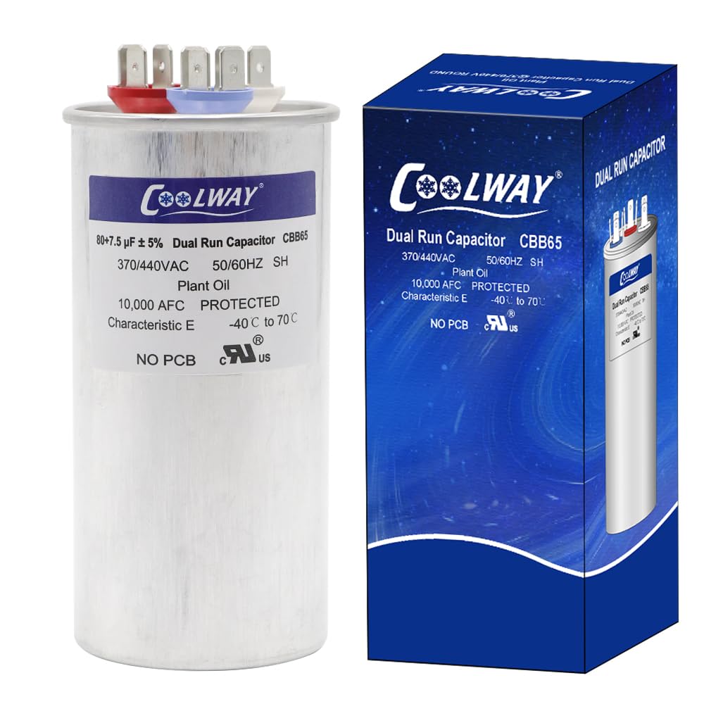 80/7.5 uF 80+7.5 MFD ±5% 370V or 440V Dual Run Start ac Capacitor for ac 80 7.5 CBB65r CBB65b and 370 440 vac Air Conditioner Capacitor for Motor Start or Heat Pump, Condenser, Pool Pump