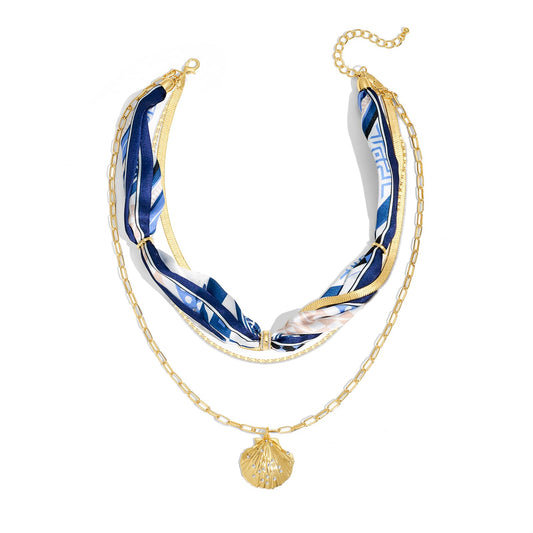 ENSKEFEN Shell Necklaces for Women Multi-Layer Boho Scarf Necklace Sea Shell Pendant Necklace Summer Gold Necklace Fashion Beach Jewelry