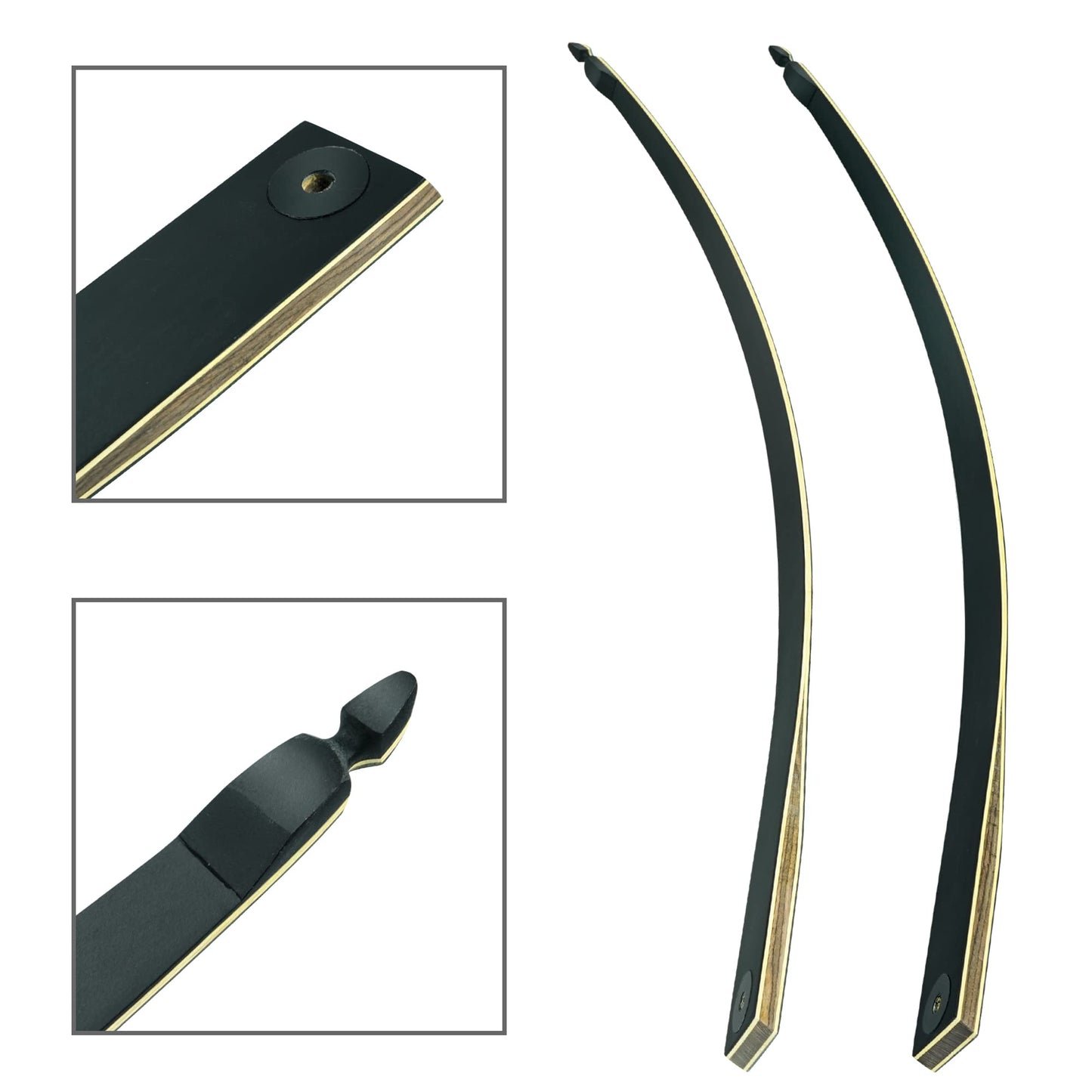 Black Hunter Original Takedown Longbow Limbs Replacement, GLURAK 45lb Fiberglass and Bamboo Sheet Laminated Bow Limbs