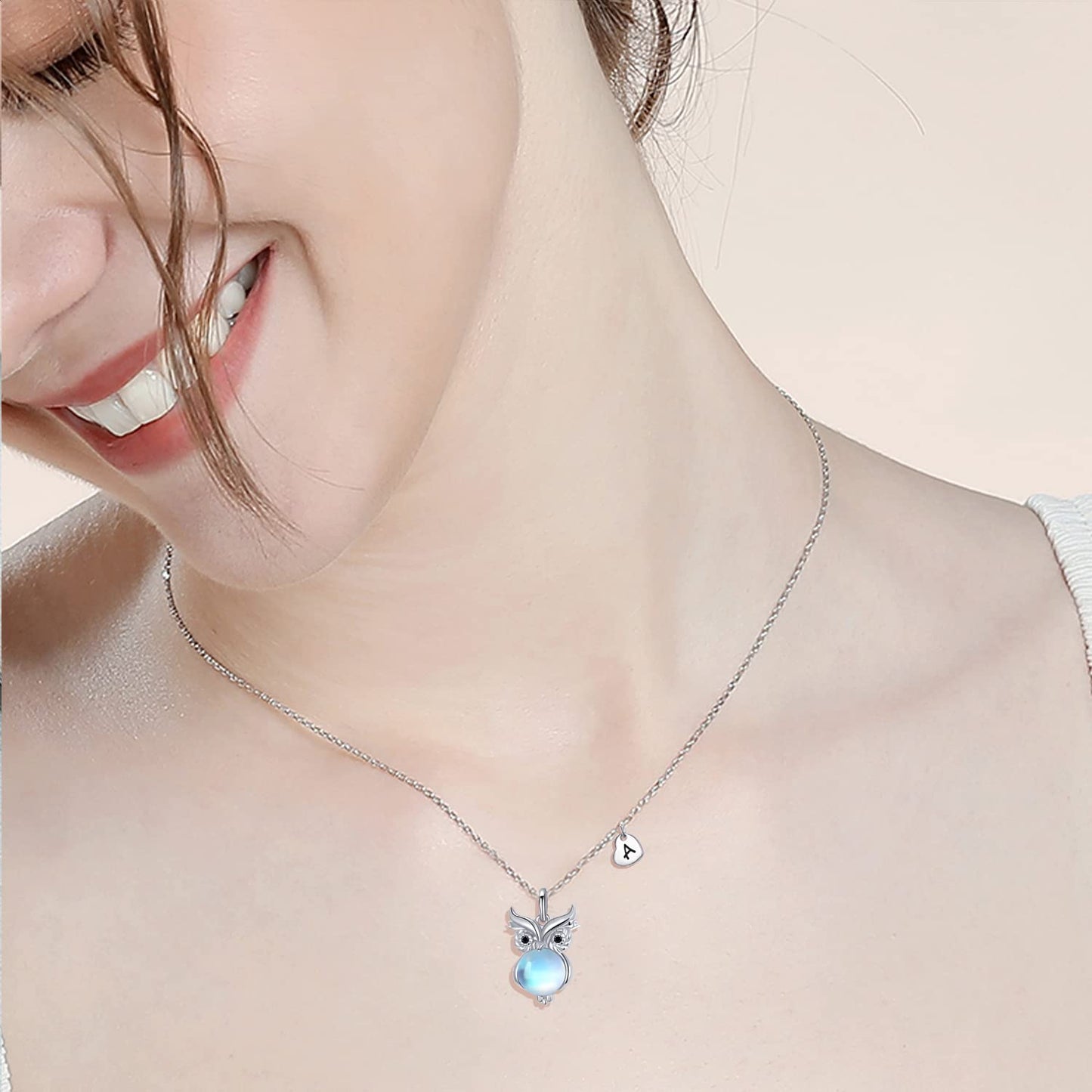 Dreamboat Owl Necklaces for Women 925 Sterling Silver Moonstone Owls Pendant Necklace Bird Jewelry Gifts for Owl Lovers
