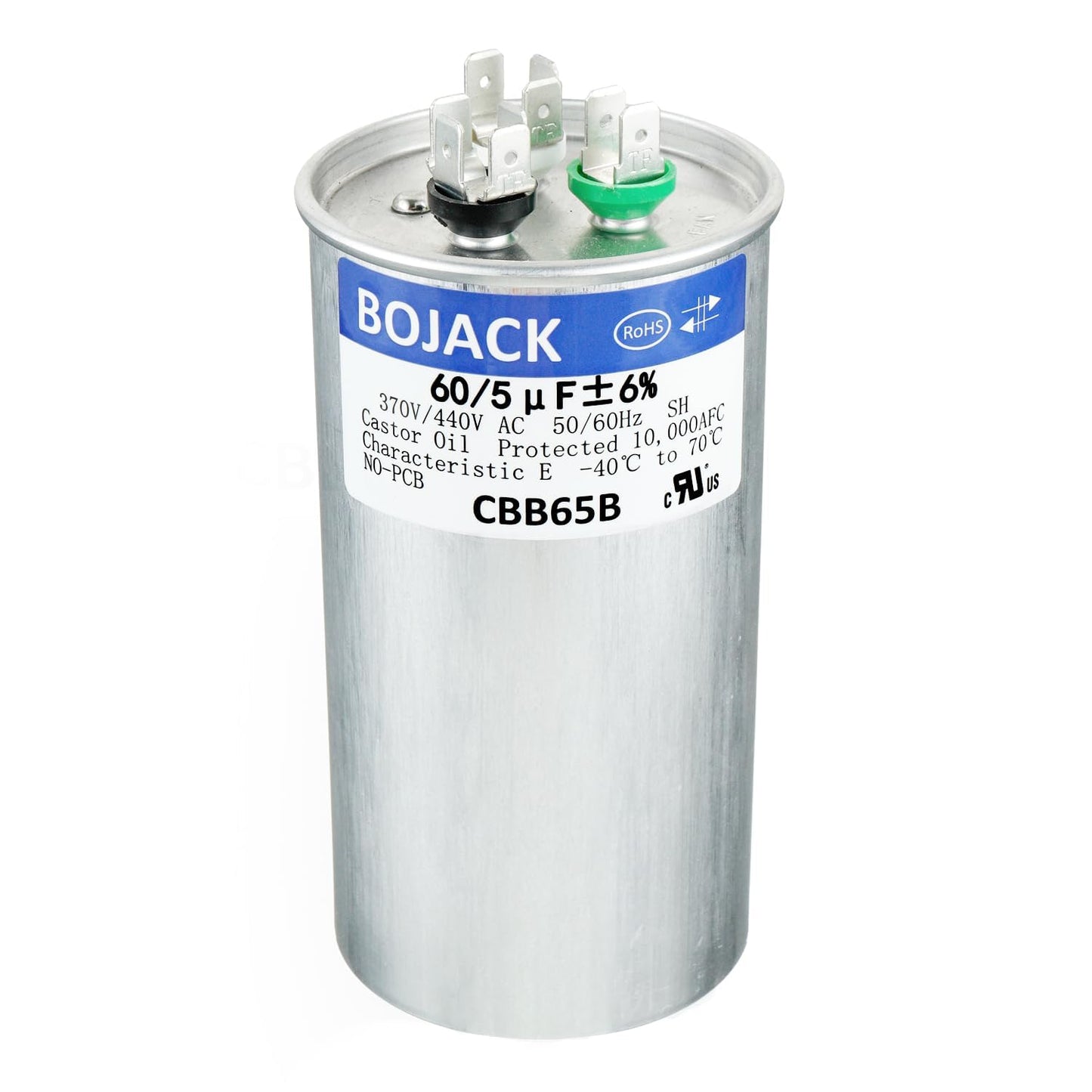 BOJACK 60+5uF 60/5MFD ±6% 370V/440V CBB65 Dual Run Circular Start Capacitor for AC Motor Run or Fan Start or Condenser Straight