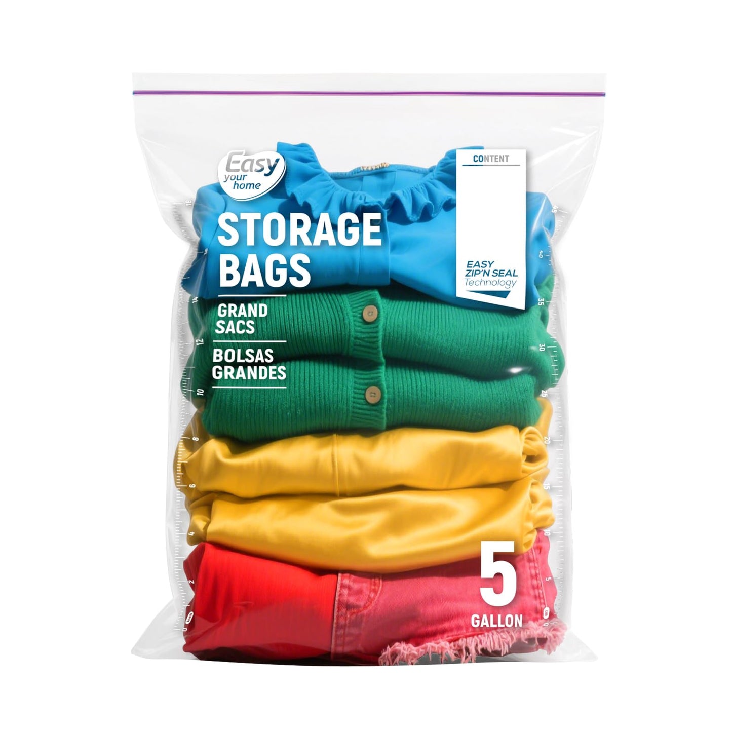 EASYYOURHOME 20PCS 5 Gallon Zipper Lock Storage Bags,18"x24",Reusable Extra Large Size Plastic Freezer Bag with Zipper for Food,Clothing,Travel,Moving,BPA-Free,2-Mil Thick