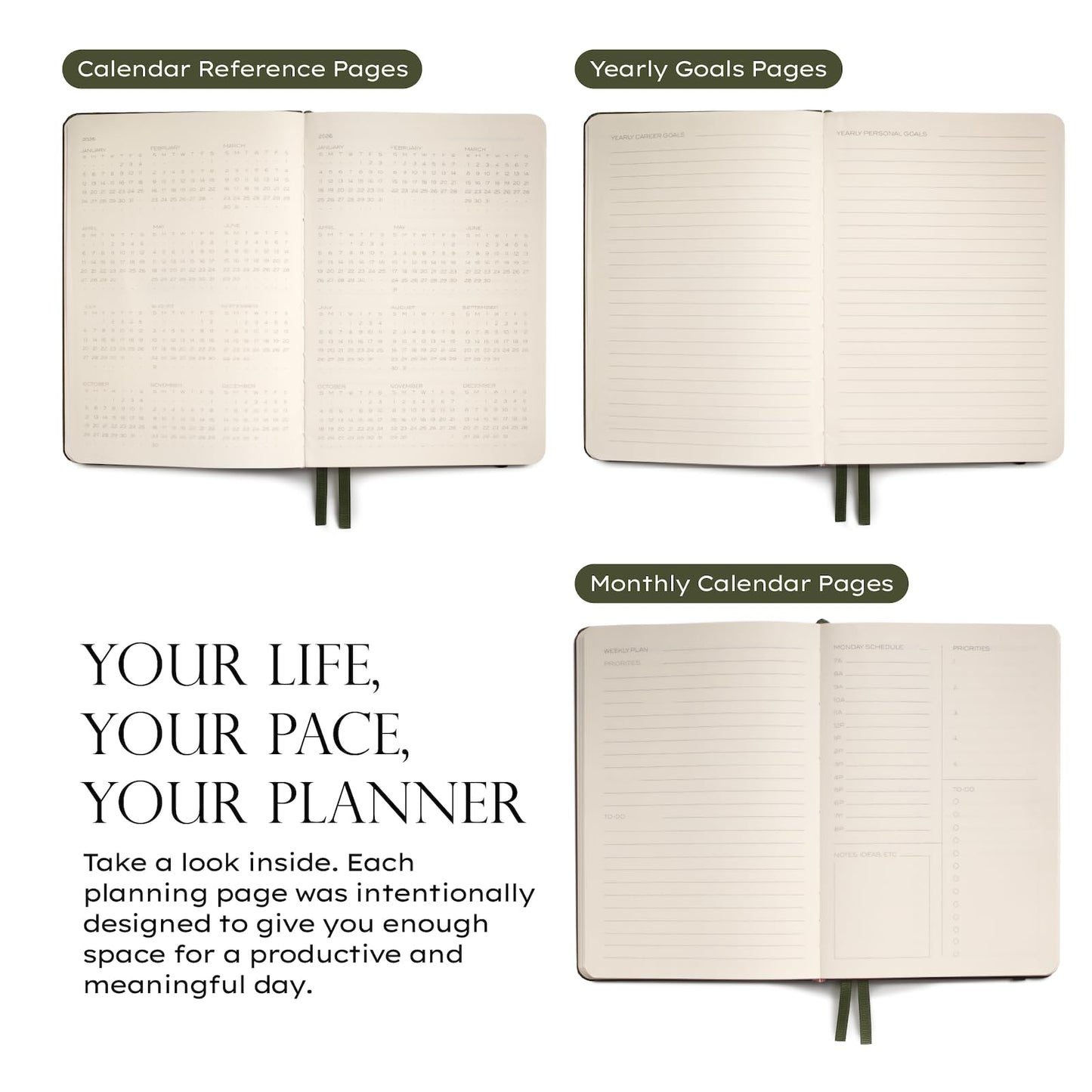 Anecdote Daily Planner w/ 2026-2027 Calendar | Start Anytime 26 Weeks Undated | 1 Page per Day | 8.5" x 5.2" | Hardcover To-Do List Organizer, Plan Your Success, Achieve Productivity Goals (Evergreen)