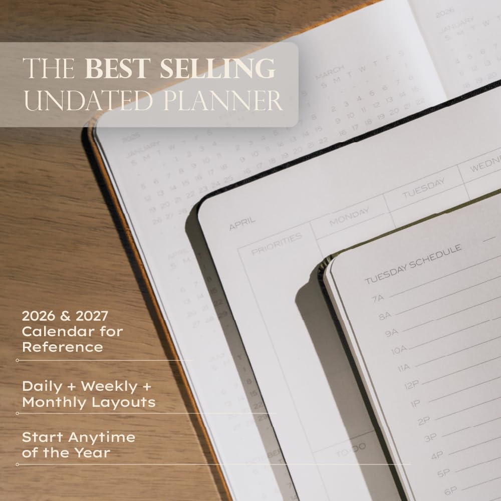 Anecdote Daily Planner w/ 2026-2027 Calendar | Start Anytime 26 Weeks Undated | 1 Page per Day | 8.5" x 5.2" | Hardcover To-Do List Organizer, Plan Your Success, Achieve Productivity Goals (Evergreen)