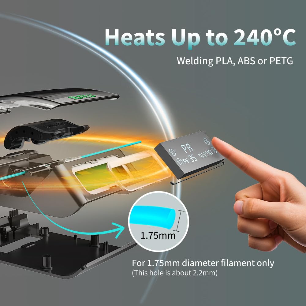 SUNLU Filament Connector, Filament Splicer with 200Pcs PTFE Sleeve for 3D Printer Filament 1.75mm, Fast Heating Up to 240°C, Compatible with PLA PETG TPU ABS PA Nylon
