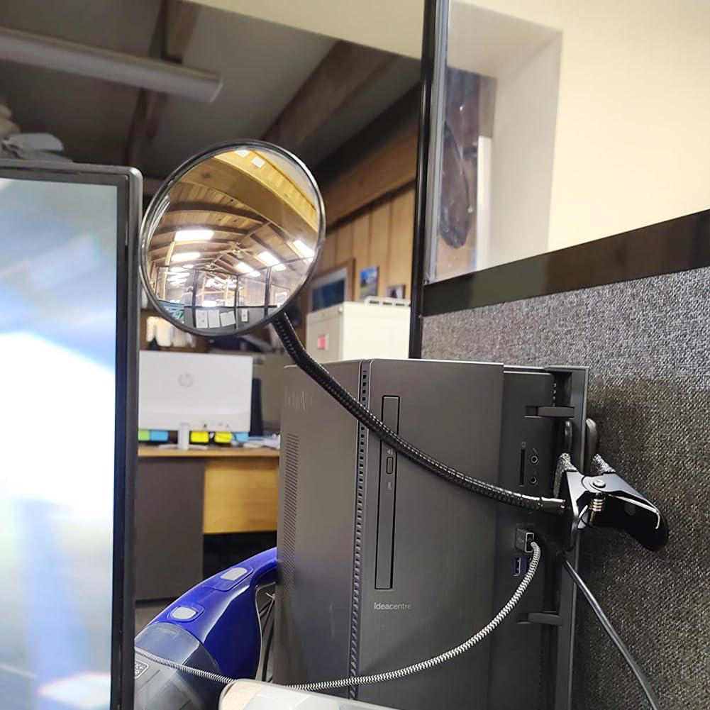 Ampper Glass Clip On Rear View Cubicle Mirror, Flexible Convex Security Mirror for Personal Safety Desk Rearview Monitors or Anywhere (3.75", Round)