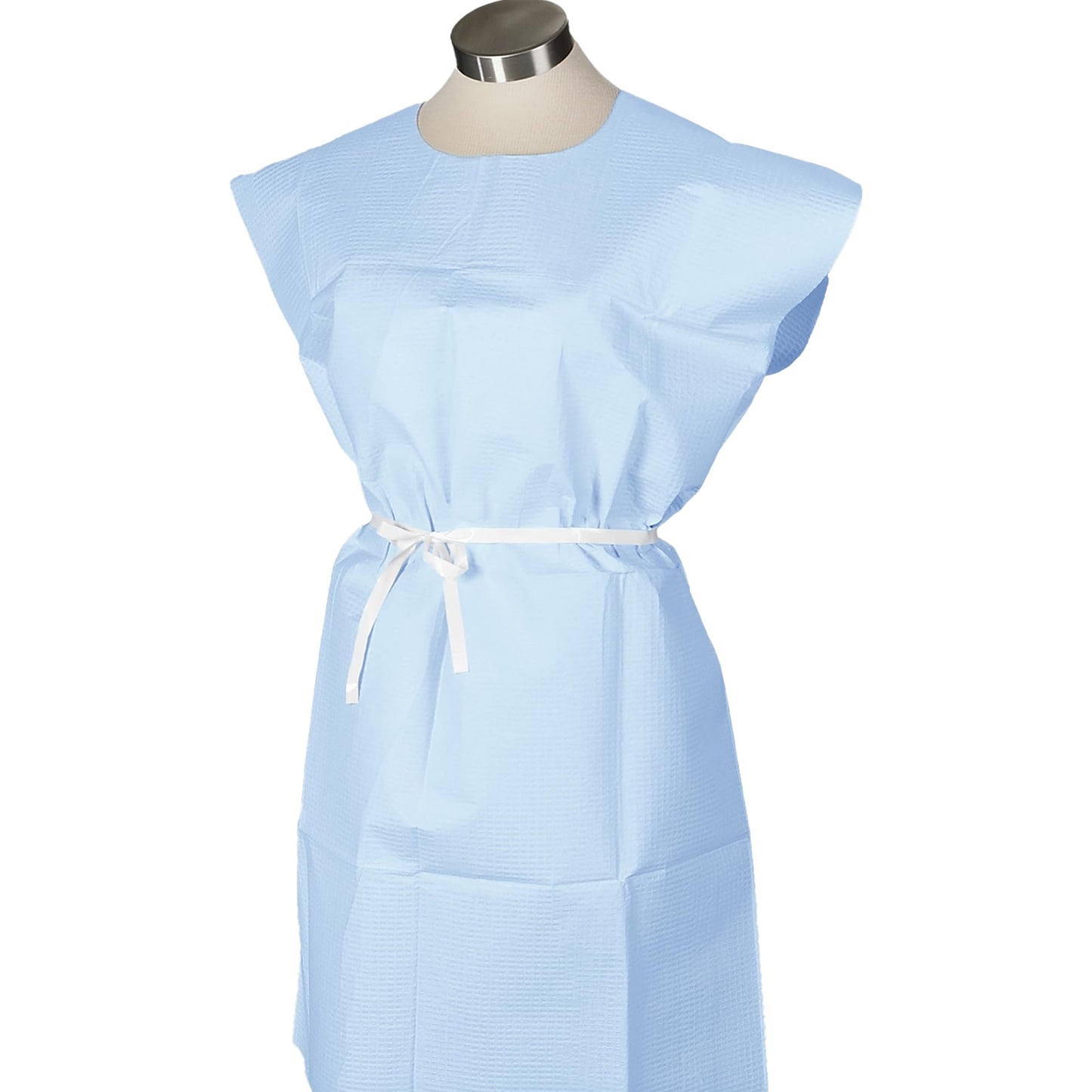Avalon 813 Patient Gowns, Blue (Pack of 50) ― Tissue/Poly/Tissue ― Open-Back, Waist-Tie, Short-Sleeve Medical Gowns ― Disposable Exam Gowns ― Standard Size 30” x 42” ― Latex-Free Medical Supplies