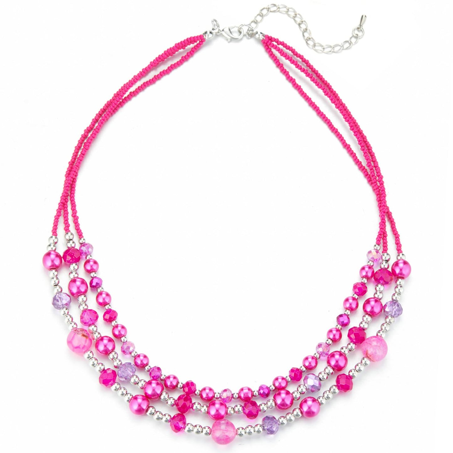 Noessla Beaded Statement Necklaces for Women Layered Chunky Bead Necklace Fashion Costume Jewelry Gifts for Mom(Hot Pink)