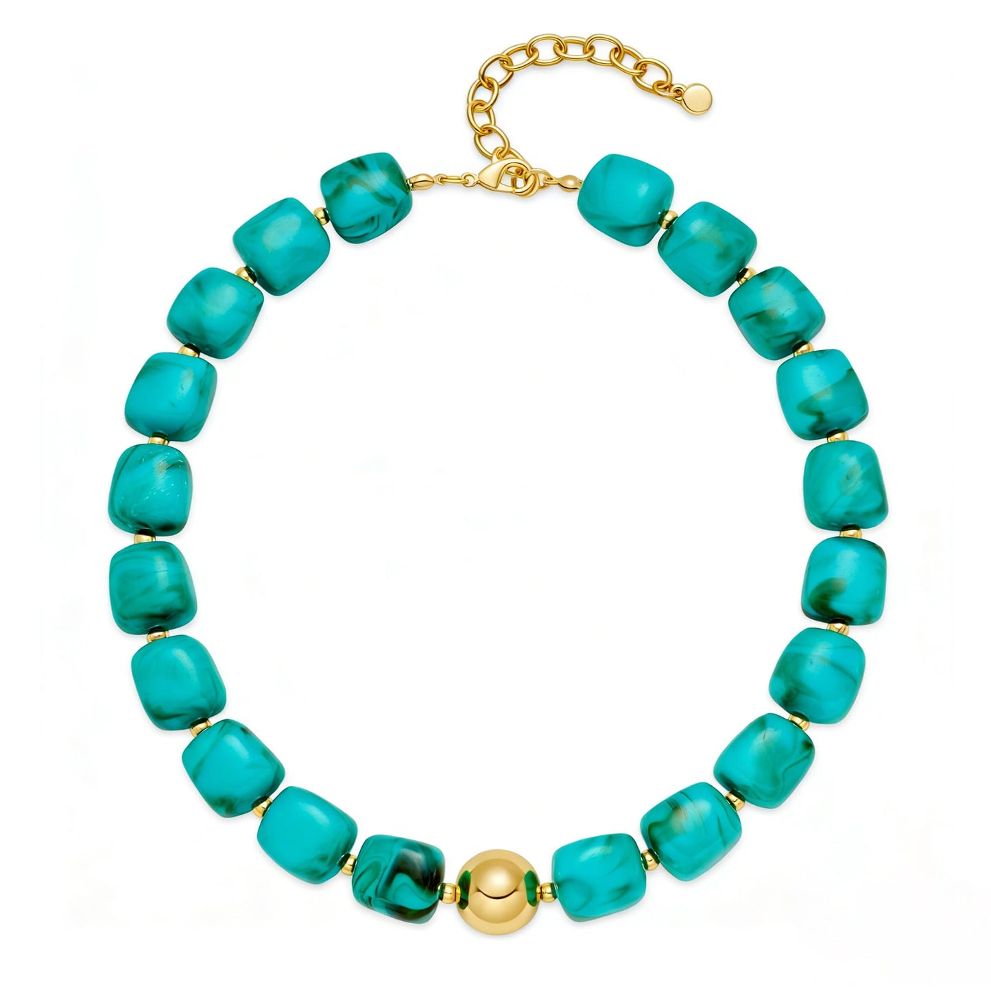 WOWORAMA Chunky Choker Necklaces for Women Trendy Chunky Beads Statement Necklace Blue Large Square Resin Beaded Necklace Boho Summer Jewelry
