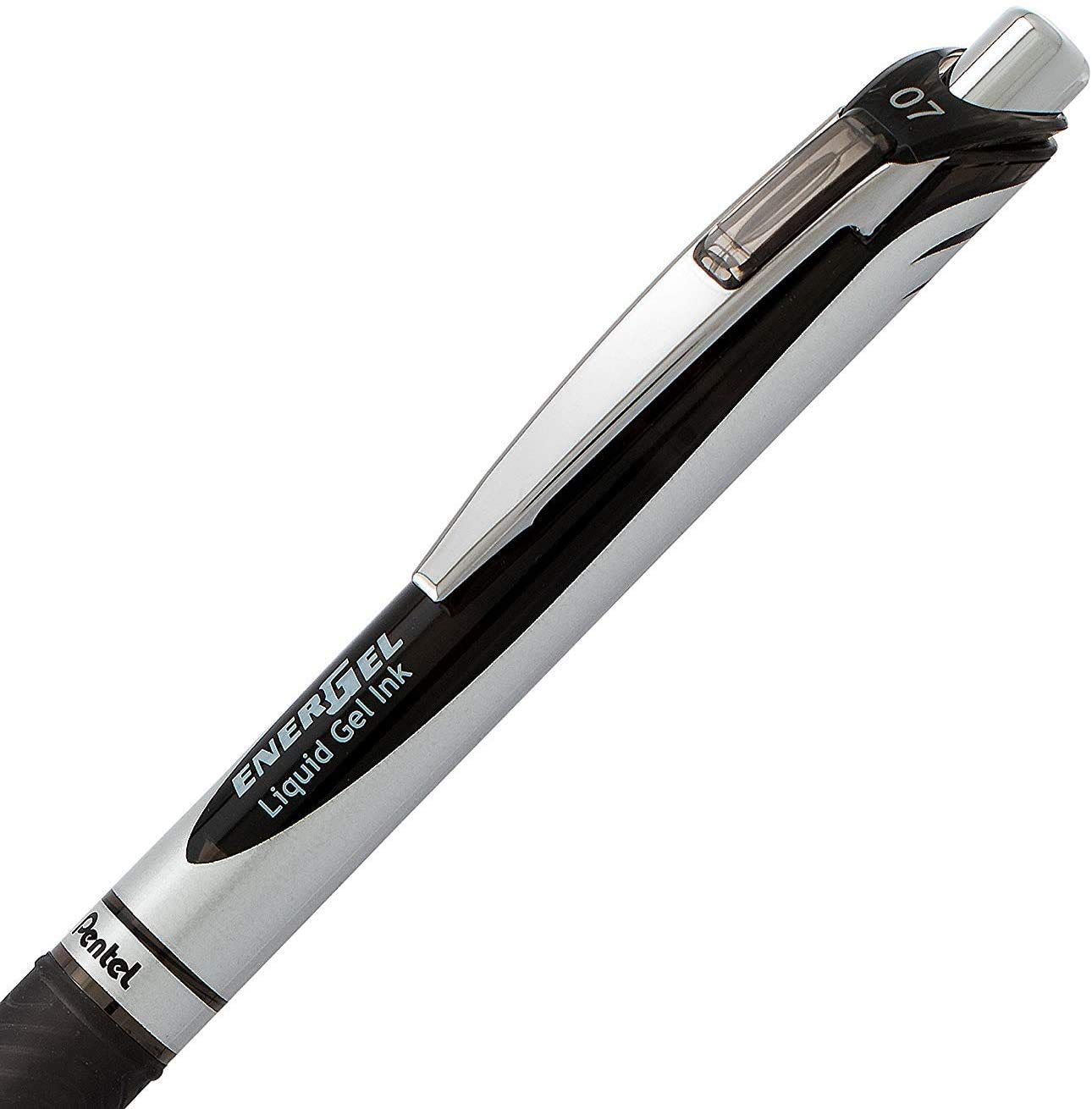 Pentel Energel 0.7 mm RTX Retractable Black Ink Pens - Medium Point, Metal Tip Pack of 10