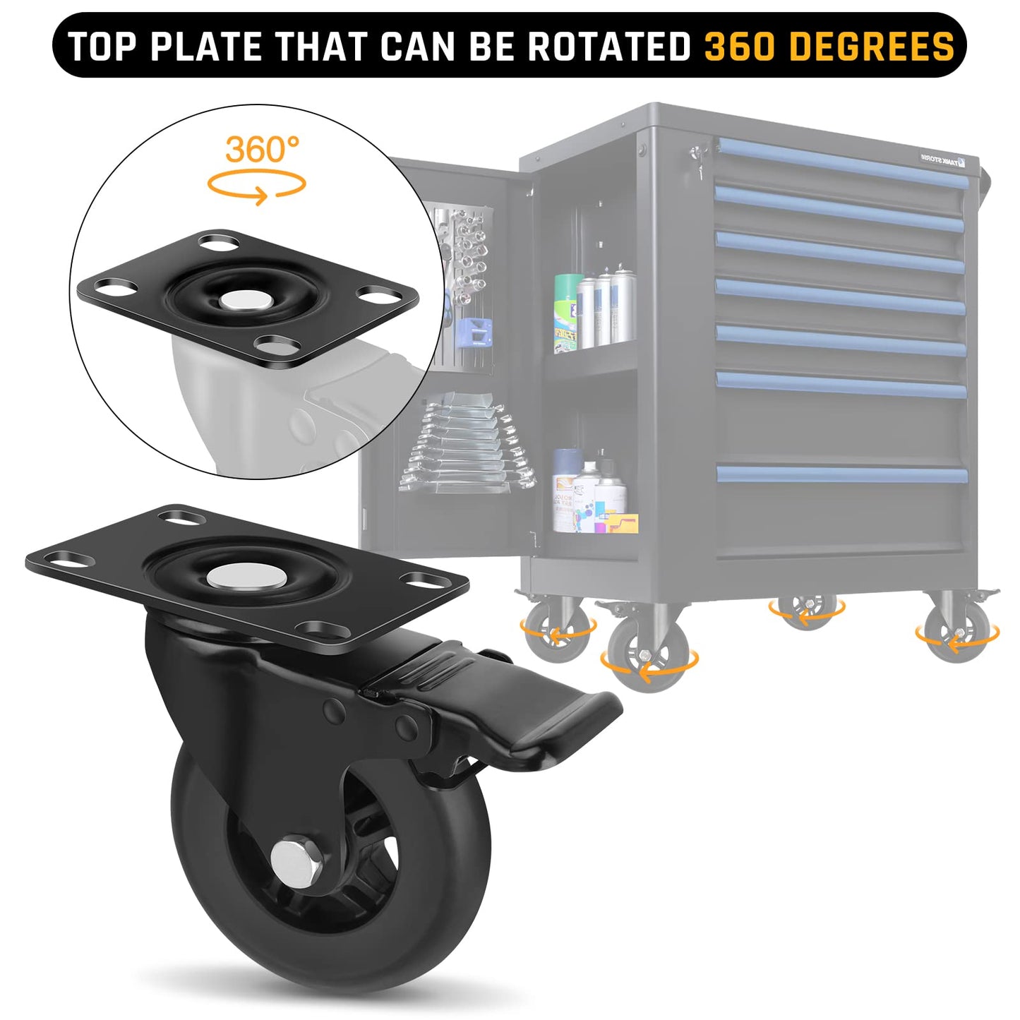 Apllamo 4" Casters Set of 4 ，4 Heavy Duty Quiet Casters, Max Load 22000LBS. Suitable to do Soft Wheels for cart ，Caster Wheels Glide Quietly and Protect The Floor, casters Set of 4 Heavy Duty.