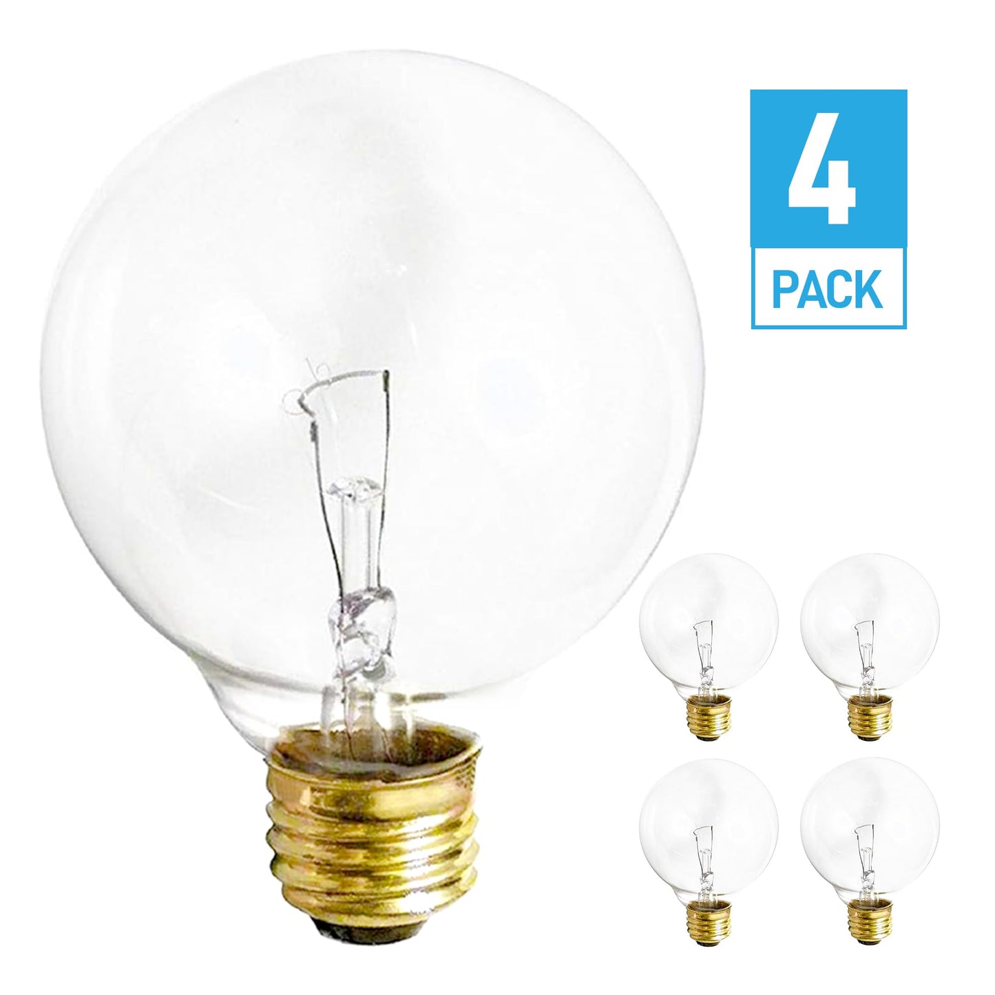 (4 Pack) G25 Globe Light Bulbs – 25W Incandescent, 2700K Soft White, E26 Base, Dimmable – Crystal Clear Vanity Bulbs for Bathroom, Mirror, Pendant Fixtures