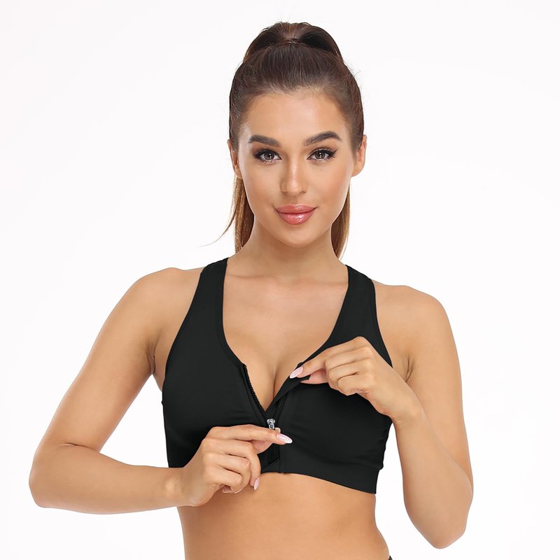 Women's Zip Front Sports Bra Wireless Post-Surgery Bra Surgical Bra Racerback Sports Bras Post Mastectomy Bra Workout Running Active Fitness Bras 3 Pack (Large, 3 Pack(Black+Grey+Light Purple))