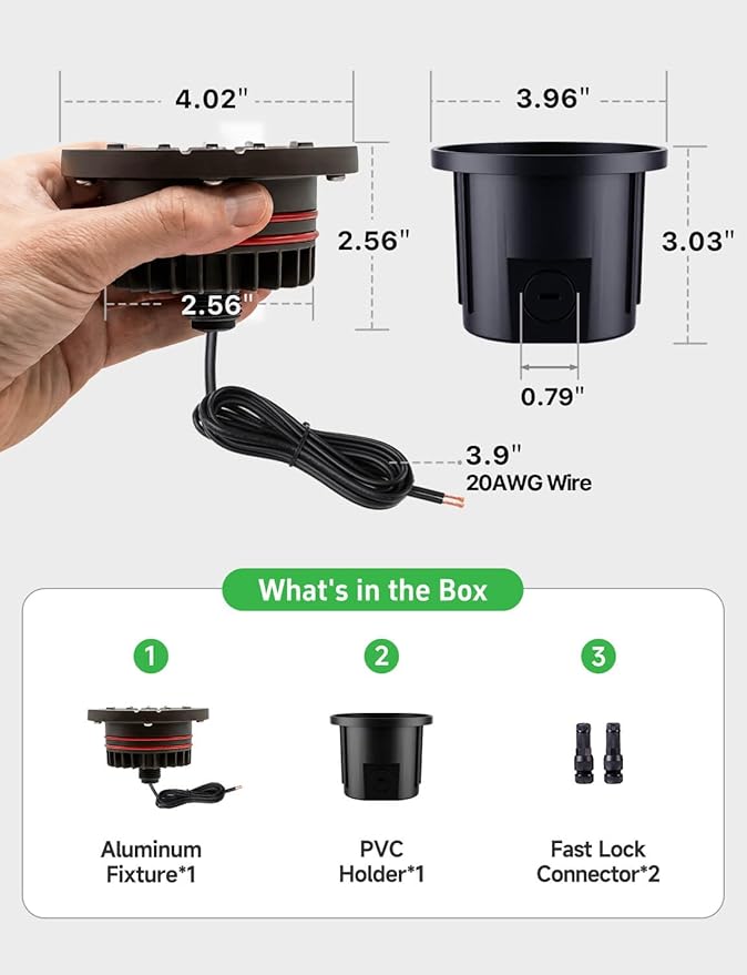 Landscape Well Light Kit, 8 Pack Low Voltage In Ground Lights and 100W Transformer and 100FT Cable and 30 Wire Connectors, IP67 Waterproof Outdoor, Grill Top Aluminum for Path Tree
