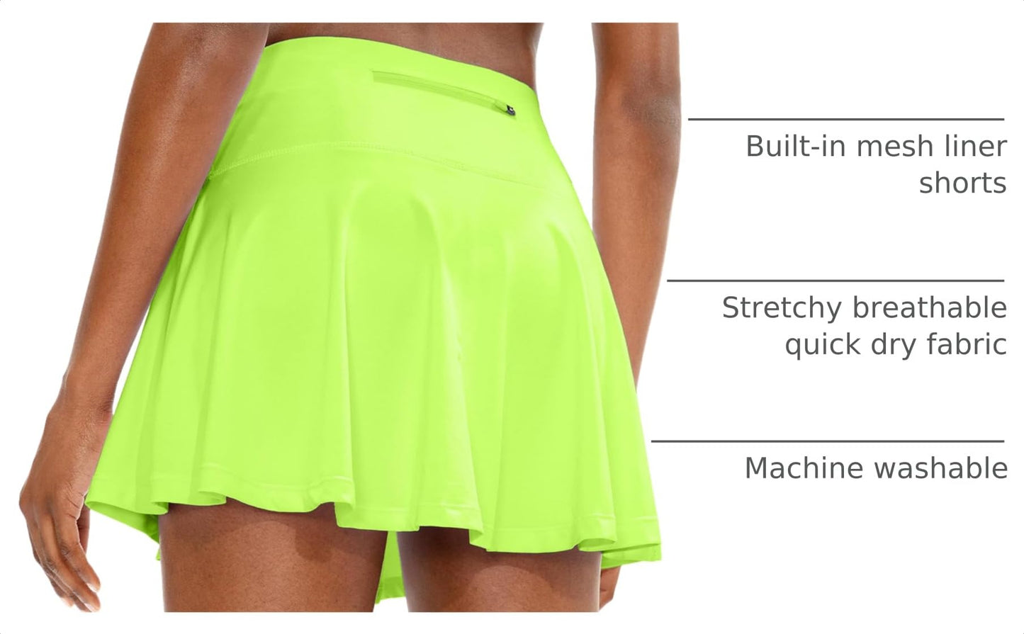 SANTINY Pleated Tennis Skirt for Women with 4 Pockets Women's High Waisted Athletic Golf Skorts Skirts for Running Casual (Green Citrine_L)