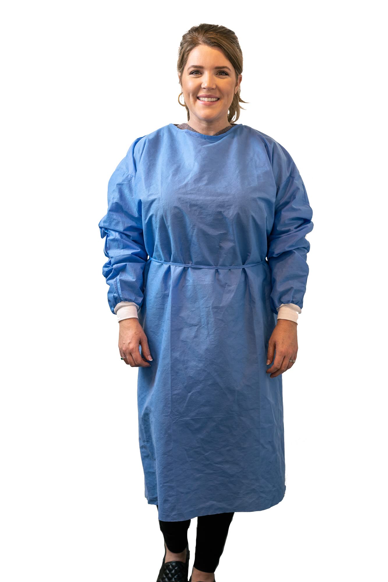 Disposable PPE Isolation Medical Gowns – Level 2, Full Back Coverage, Double Tie Closure, SMS 35g Material, Knit Cuffs, Unisex, Professional Blue for Healthcare & Lab Use (200)