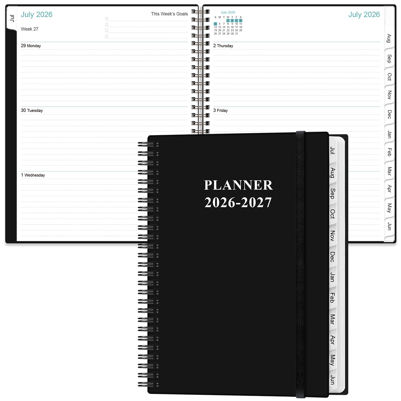 2026-2027 Planner - 8.5" x 11" Weekly Monthly Planner from July 2026 to June 2027 with 12 Monthly Tabs, Inner Pocket, Elastic Closure, Black