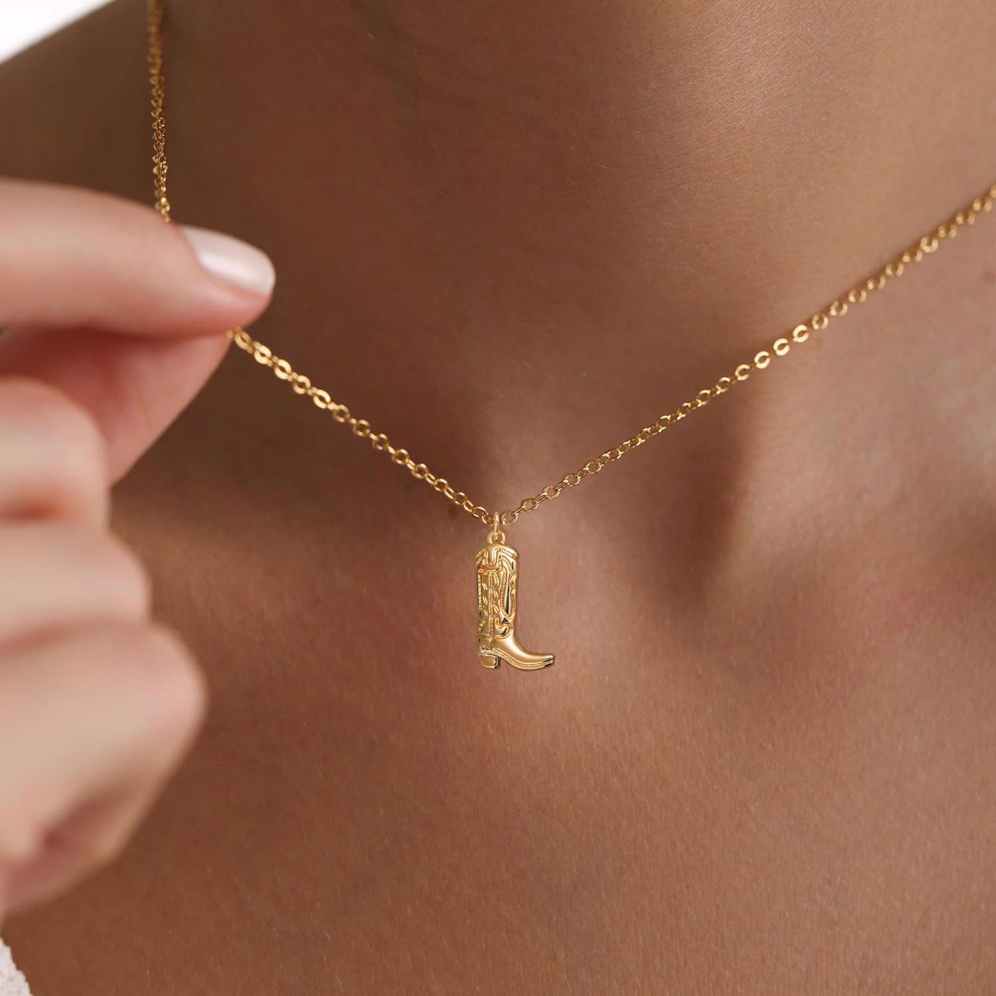 BSGRL Gold Necklace for Women- 14K Gold Plated Dainty Cowboy Boot Necklace 16.5"+2"