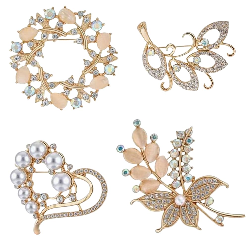 JKQBUX Chic Pearl Crystal Brooch Pins for Women Girls Fashion Shawl Pin Corsage Brooch Party Ceremony Accessories Dance Banquet Pins