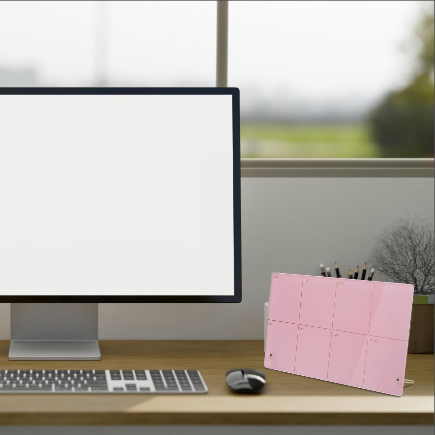 Marribol Desktop Acrylic Weekly Planner Whiteboard with Stand,12"X6"-Small,Dry Erase Weekly Planner for Desk,Acrylic Desk Calendar Dry Erase,Pink Dry Erase Board for Office Home School-ZMZL-P-1530