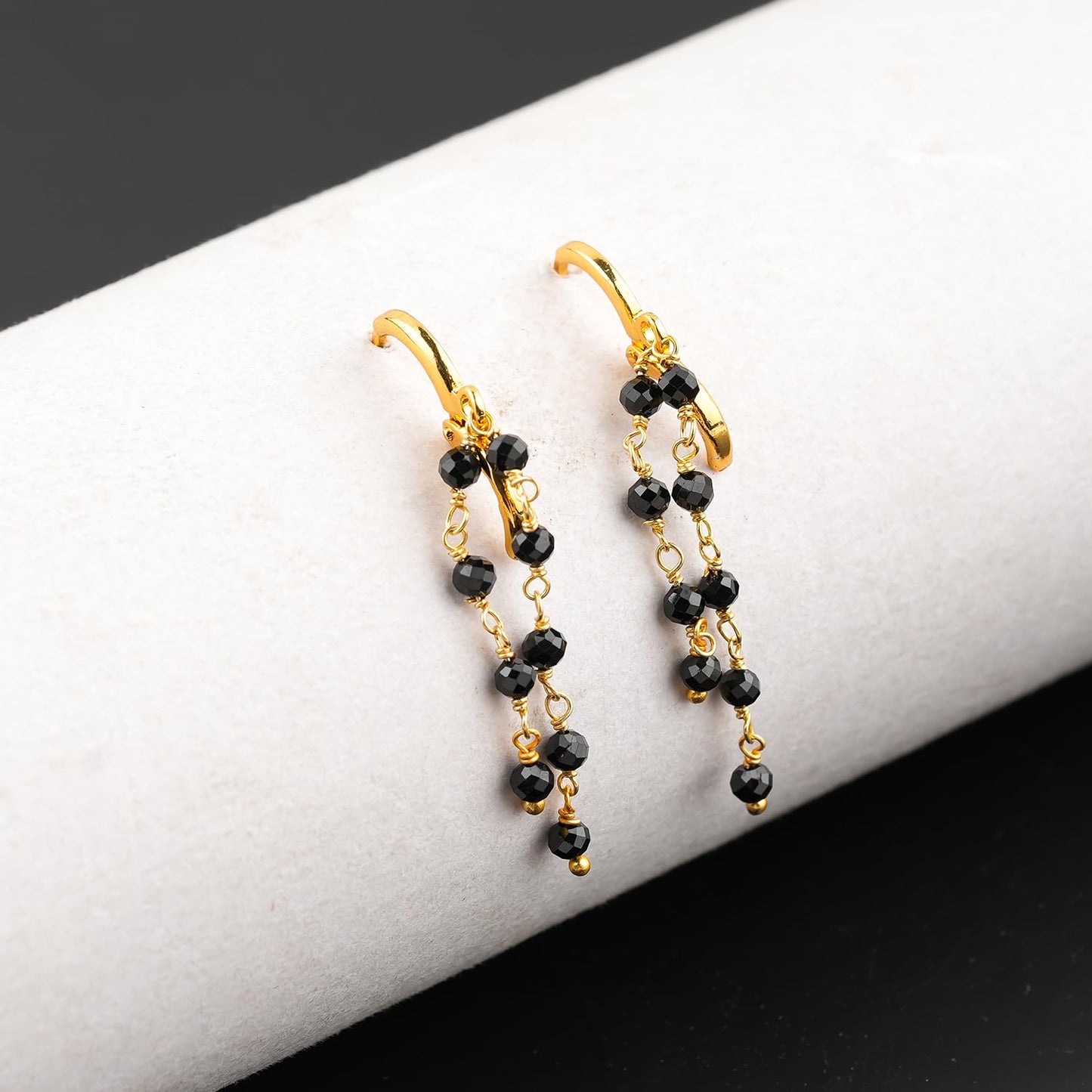 CRYSTALINES (3pcs) Natural Black Spinel Gemstone Cluster Combo Set, 14K Gold Plated Jewelry, Spinel Crystals Rosary Chain, Handmade Bohemian Jewelry - Bracelets, Necklace, Earrings for Women