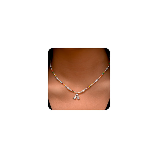 Ritach Silver Initial Necklace A - Women Girls' Birthday Gifts, Beaded Necklace with Silver Pendant