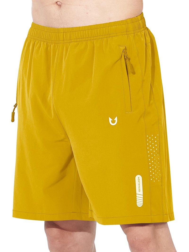 NORTHYARD Men's Athletic Running Shorts Gym Workout 7"/9"/5" Quick Dry Lightweight Sports Basketball Tennis 3 Zipper Pockets Yellow M
