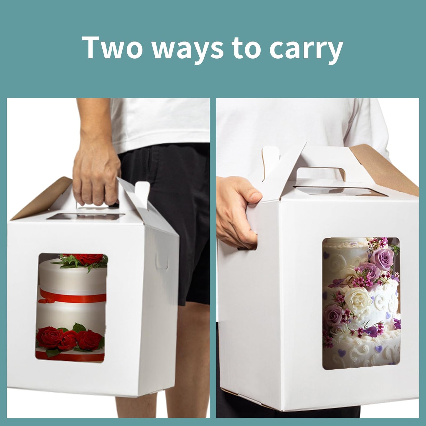 Wowxyz 5 Pack Tall Cake Boxes for Tier Cakes 16x16x18 Inch Disposable Layer Tall Baking Carrier with Window Large Tierd Bakery Take Out Transport Containers with Handle for Wedding, Birthday, Party