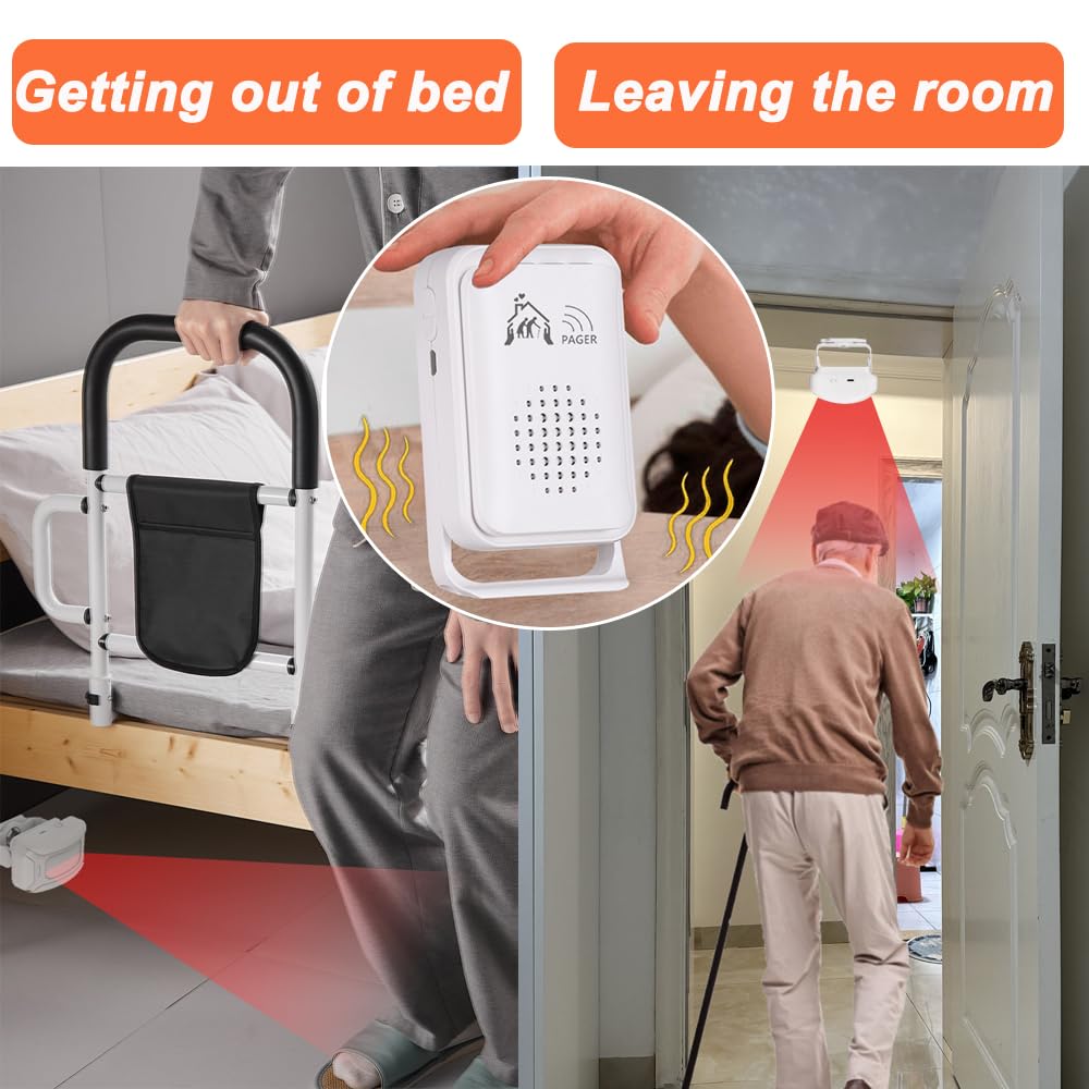 Bed Alarm for Elderly Adults Wireless，Bed Sensor Alarm and Fall Prevention for Elderly/Dementia Patients and More,Caregiver Pager/ Motion Sensor Alert with Vibration【 Newly Upgraded】