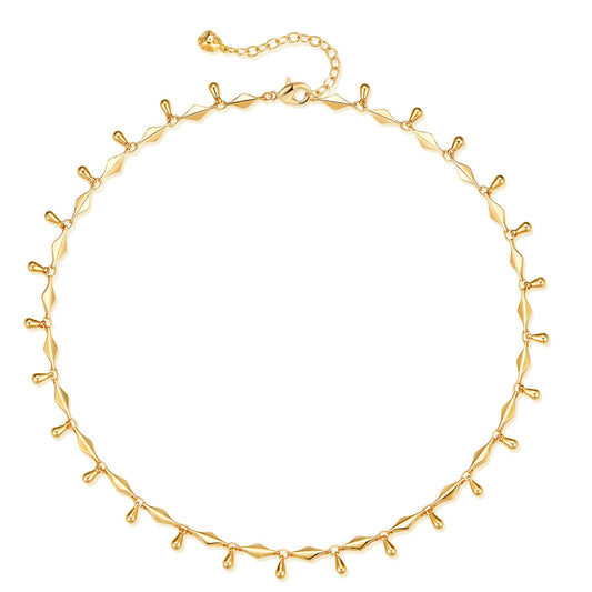 MTMY Beads Choker Necklace,14K Gold Plated Dainty Beaded Chain Choker Necklace Delicate Fashion Jewelry Gift for Women(water drop)