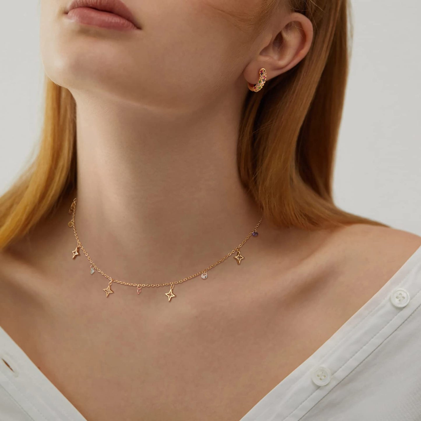 MTMY Beaded Necklace for Women 14K Gold Plated Dainty Colorful Beaded Pearl Choker Necklace Delicate Boho Choker Necklace Jewelry Gift (cz star tassel)