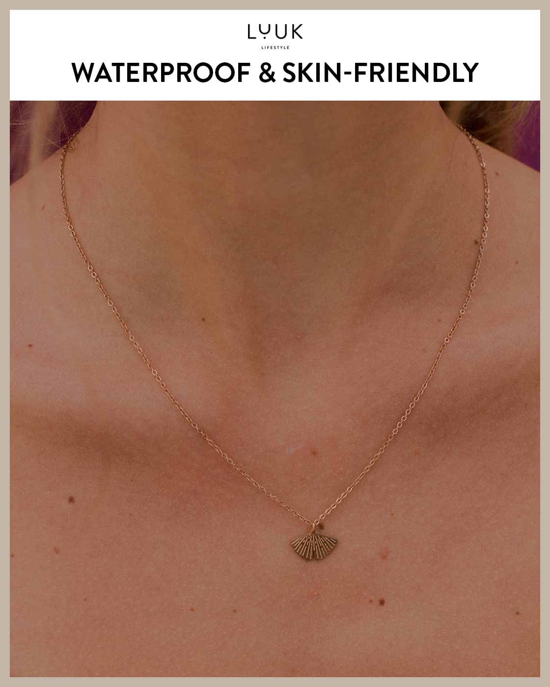 LUUK LIFESTYLE Filigree necklace with Gingko leaf pendant, HAPPINESS card, Stainless steel, Gift for women, 19” waterproof hypoallergenic chain, Rose gold