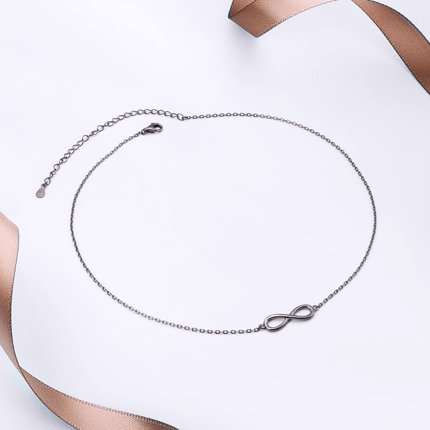 DAOCHONG S925 Sterling Silver Black Infinity Choker Short Dainty Necklace Pendant for Women Jewelry Gift