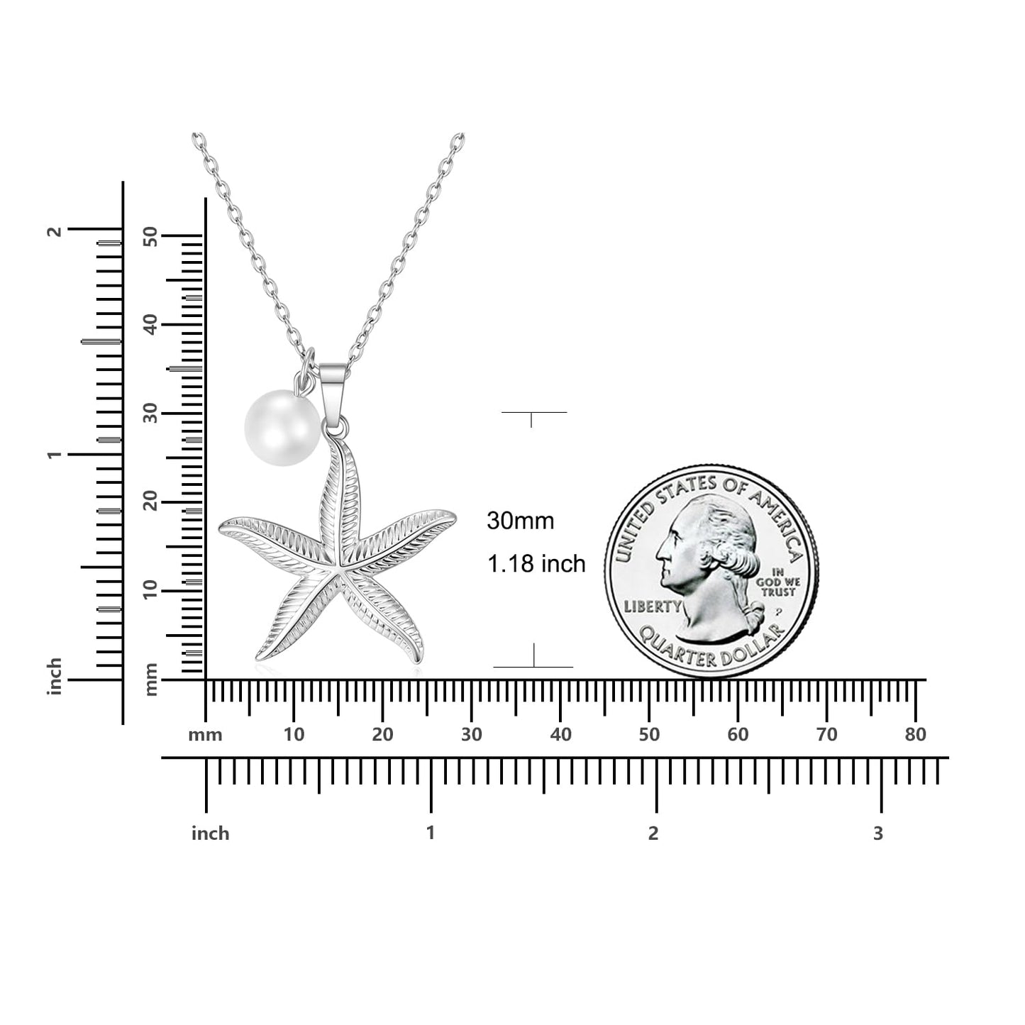 Starfish and Fresh Water Pearl Necklace for Women,Stainless Steel Ocean Theme Hypoallergenic Coastal Jewelry