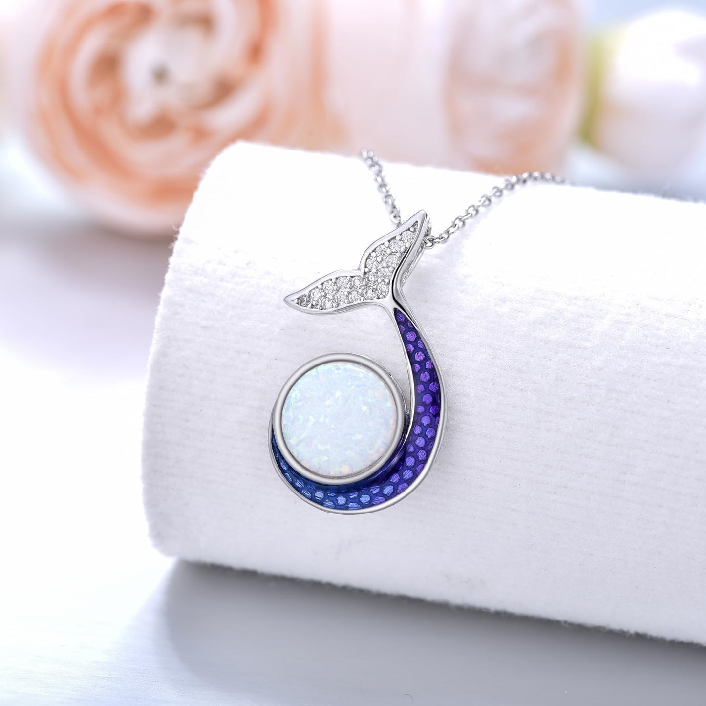 KoyeKei Mermaid Tail Necklace for Women 925 Sterling Silver Mermaid Necklace with Opal Beach Sea Pendant Ocean Themed Jewelry Mothers Day Graduation Gifts for Mom Sister Wife