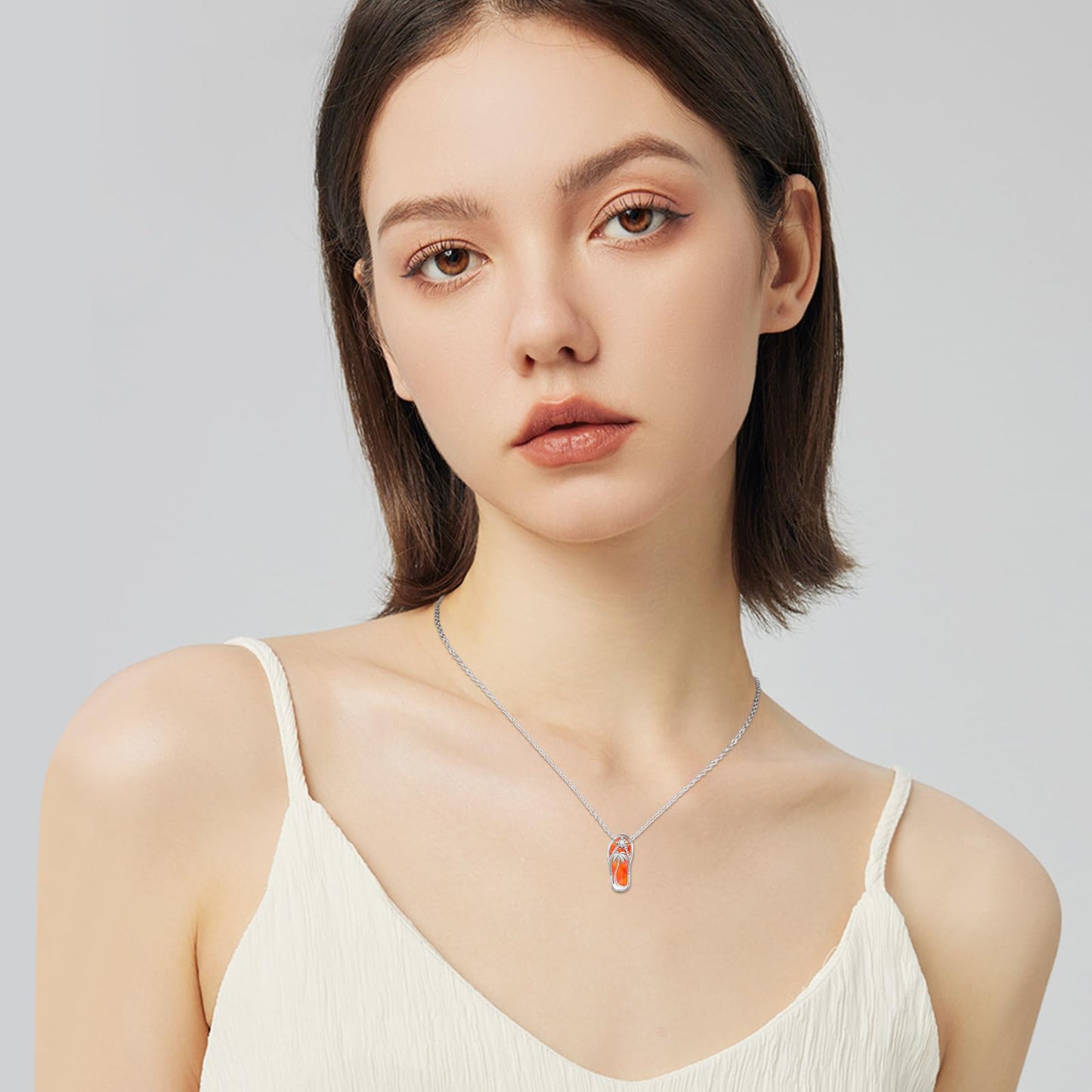Midir&Etain Fire Opal Flip Flop Necklace 925 Sterling Silver Beach Palm Tree Pendant Hawaiian Necklace Flip-Flop Beachy Fire Opal Jewelry for Women