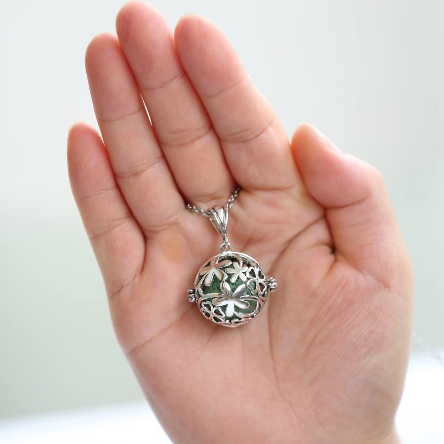 HEDQFM 2PCS Aromatherapy Essential Oil Diffuser Necklace Love Heart and Hollow Ball Locket Pendant Necklace with Lava Bead Stone for Women