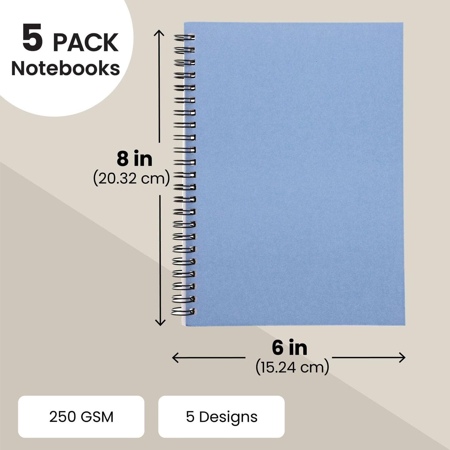 5 Pack 6x8 inch Spiral Journals, Small Notebooks Bulk with 120 Lined Pages for Work, Students, School, Writing (5 Colors Kraft Paper Covers)