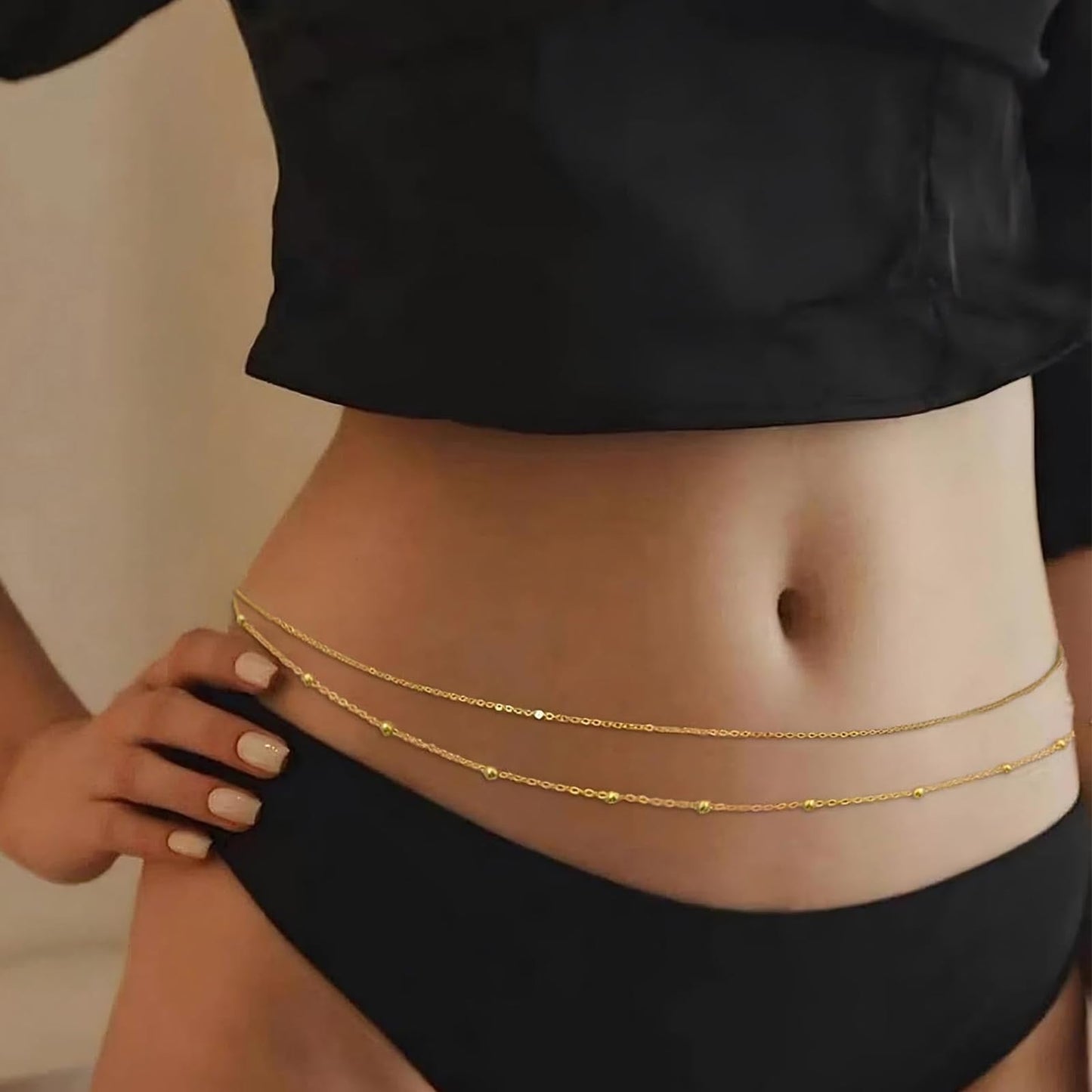 Gold Body Chain for Waist 2Pcs 14K Gold Plated Sexy Belly Chains for Women Rope Waist Chain Jewelry for Beach Accessories Adjustable 26.77-52.36Inch