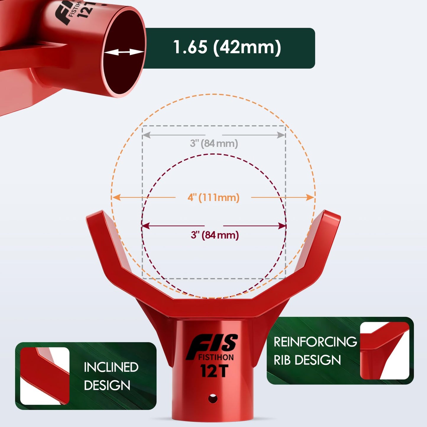 Bottle Jack Adapter for 12t Jack - Safe Steel Lifting Saddle for 3 Inch and 4 Inch Round & Square Axle Tube, Fits 1.65 Inch or Smaller Diameter Accessories (Red)