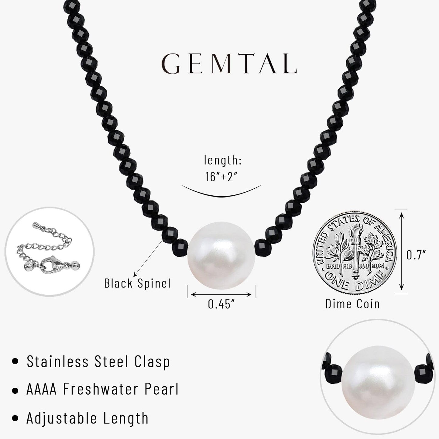 GEMTAL Dainty Single Pearl Pendant Necklaces for Women Trendy, Womens Black Stone Beaded Choker Necklace, Delicate Round Freshwater Pearl Necklace Jewelry Gift for Women Girls(Black/White)