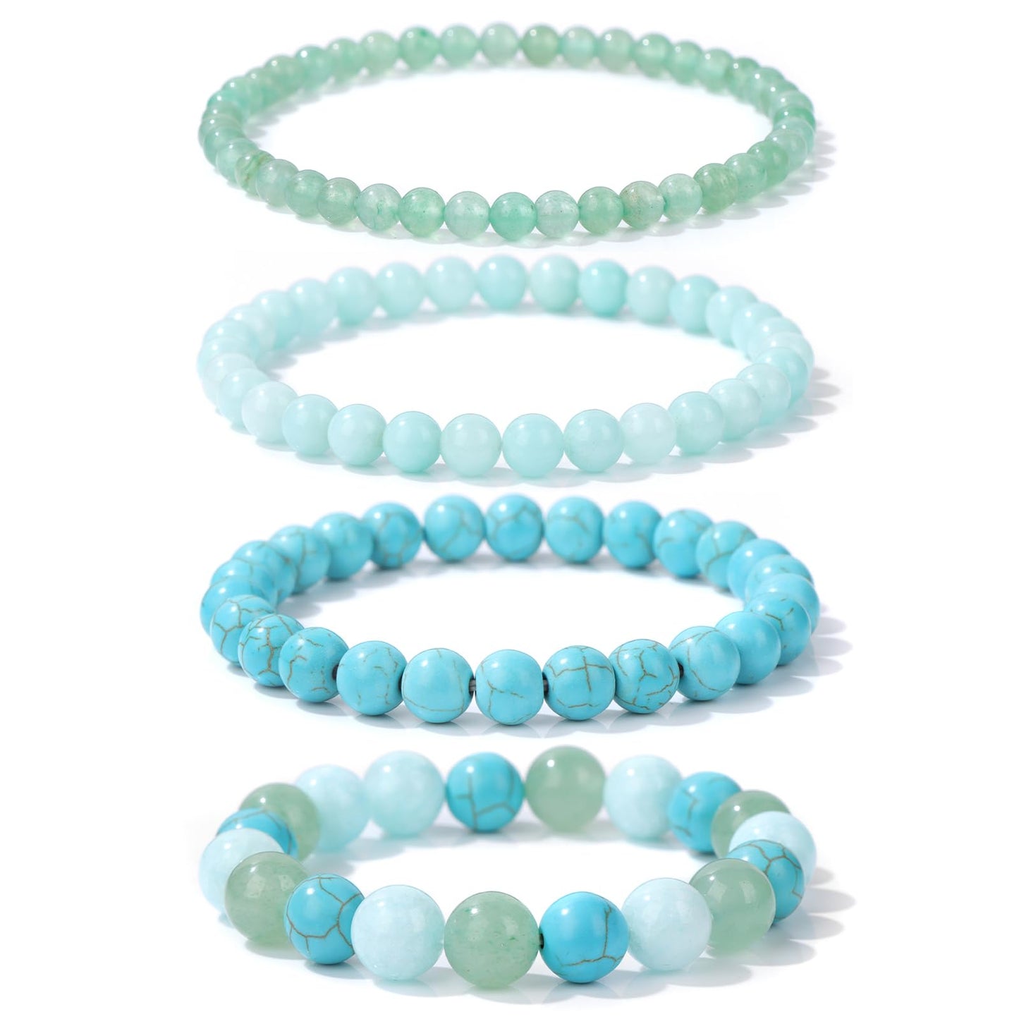 Vinswet 4pcs Beaded Bracelets for Women, Natural Healing Crystal Gemstones Bracelet, Anxiety Stress Relief Bracelet Handmade, 7.48in, Stone, no gemstone, Green Aventurine&Amazonite&Green Turquoise
