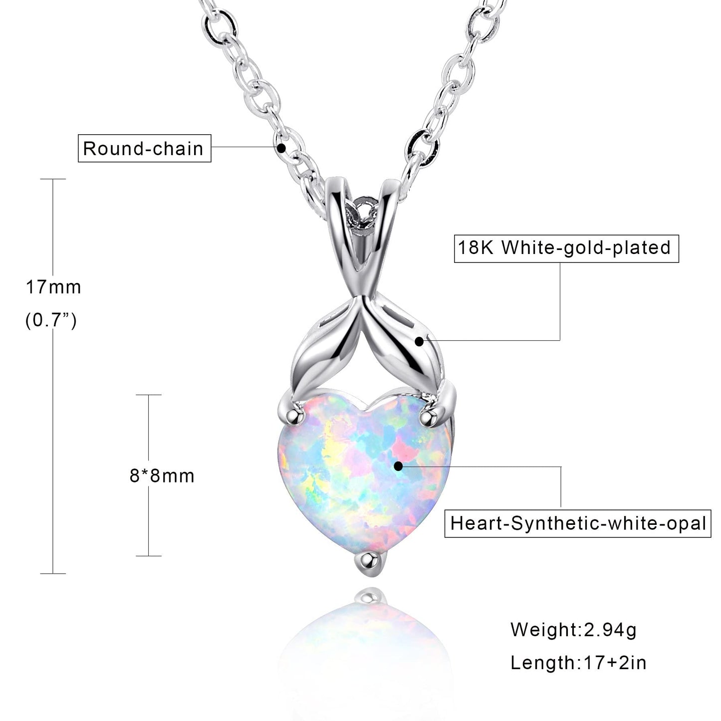 VOLUKA Opal Heart Necklaces for Women Birthstone Gemstone Necklace Friendship Gift Jewelry for Best Friend Mother 19 Inch