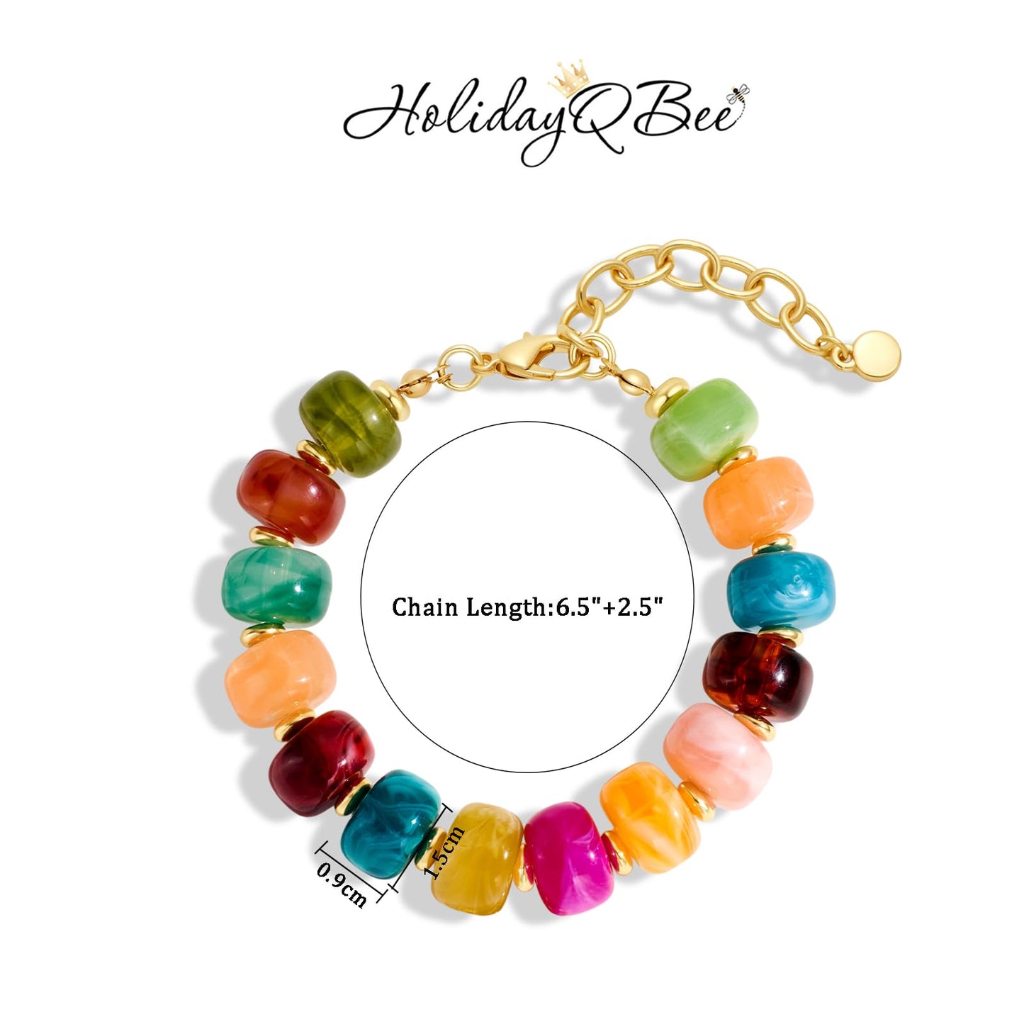 HolidayQbee Beaded Bracelets for Women Dainty Chunky Bracelet Coloful Beaded Boho Summer Bracelet Fashion Trendy Stone Beads Bracelet Beach Jewelry Gifts