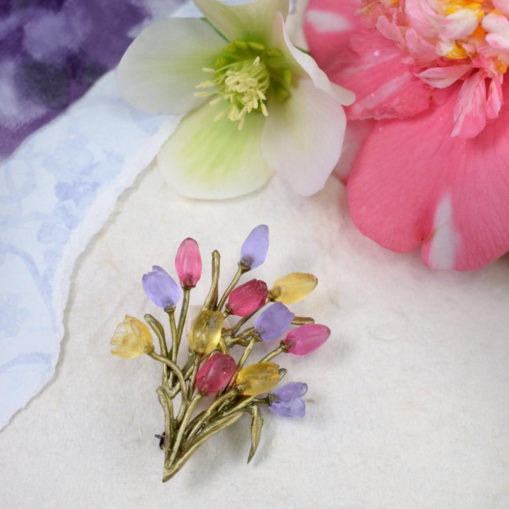 American Handmade Tulip Flower Bouquet Brooch Pin | Cast Artisan Glass & Bronze