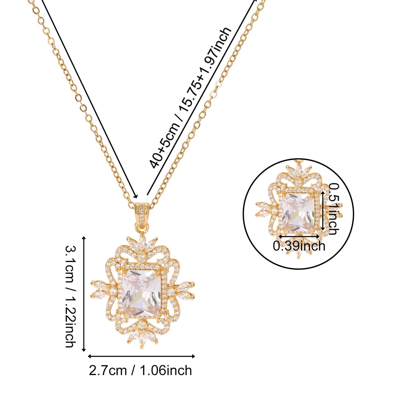 Baroque Square April Birthstone Diamond Necklaces for Women-Gold Plated Imitation Diamond Pendant Waterproof Non Tarnish Maximalist Jewelry For Birthday Valentines Day Mother's Day Christmas Thanksgiving Gifts