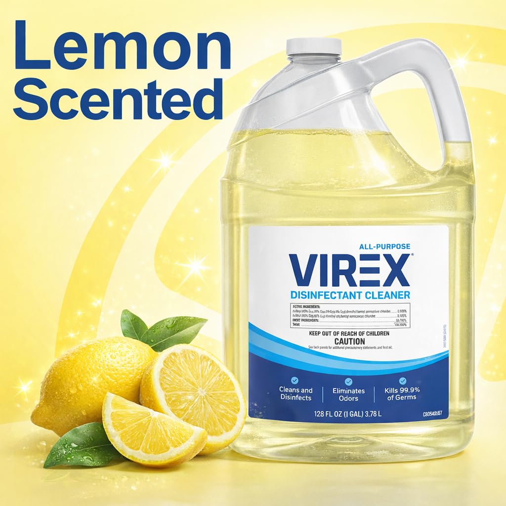 VIREX Diversey CBD540557 All Purpose Disinfectant Cleaner, Multi Surface Cleaning for Home and Commercial Use, Ready to Use Formula in Refill Size, Lemon Scent, 1 Gallon